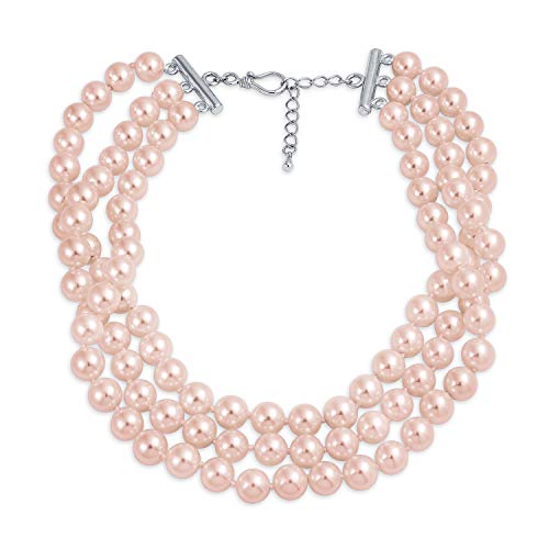 Bling Jewelry Nupcial Anudadas A Mano 3 Hileras Ancho Rosa Perla Simulado Collar Gargantilla para Adolescentes Mujer Chapados En Plata