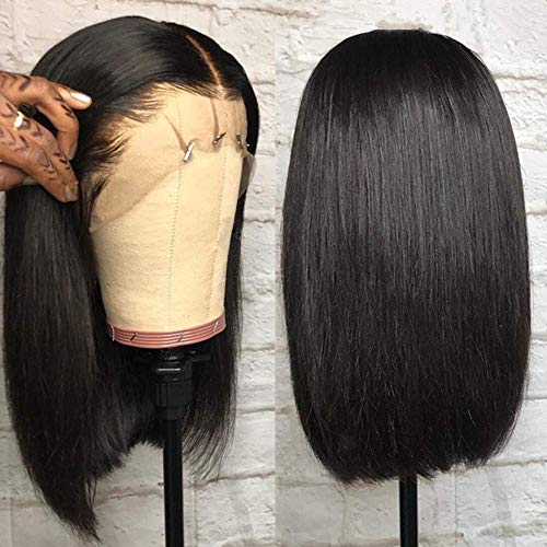 BLISSHAIR Human Hair Wigs 14 pulgada（35.56cm）Short Bob Wig Glueless Lace Front Wigs Straight 130% Density Brazilian Remy Hair Extensions Natural Black For Woman