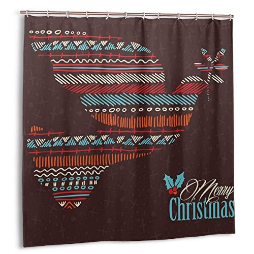 Blived Cortina de baño,Impermeable,Merry Christmas Dove Boho Tribal Stripe Shape,Cortina de Ducha de con Ganchos 180cmx180cm