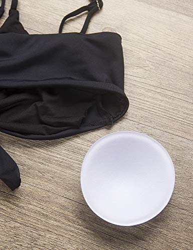 Blooming Jelly Conjunto de bikinis de cintura alta con efecto realce, acolchado, traje de baño favorecedor anudado con corbata para Mujeres [Negro] [Grande]