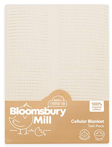 Bloomsbury Mill - Mantas Celulares Extrasuaves Para Bebé - 100% Algodón Orgánico Puro - Para Carrito, Capazo o Viajes - Juego de 2 - Crema