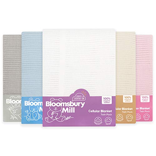 Bloomsbury Mill - Mantas Celulares Extrasuaves Para Bebé - 100% Algodón Orgánico Puro - Para Carrito, Capazo o Viajes - Juego de 2 - Crema