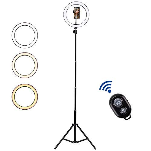 BLOOMWIN Aro de Luz LED Regulable 10” para Fotografía Anillo de Luz con Soporte Trípode Palo Selfie Control Remoto Bluetooth USB para TIK Tok Móvil Youtube Selfie Video Maquillaje Transmisión en Vivo