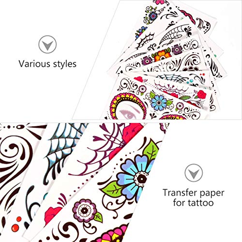 BLTR Resistente al Agua Cara Tatuajes temporales 8pcs de Halloween Día Floral de la Etiqueta engomada de la Cara cráneo Muerto del azúcar esquelético por Favor de Partido de México (Color Mixto) Sexy