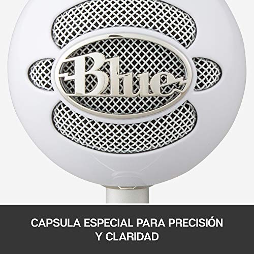 Blue Microphones Snowball ICE - Micrófono USB para grabación y transmisión en PC y Mac, cápsula de condensador cardioide, soporte ajustable, Plug and Play, color Blanco
