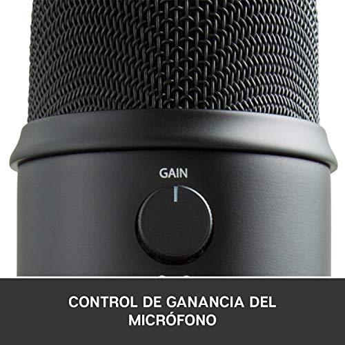 Blue Microphones Yeti - Micrófono USB para grabación y streaming en PC y Mac, 3 cápsulas de condensador, 4 patrones de captación, Salida de auriculares y control de volumen, color Negro (Blackout)