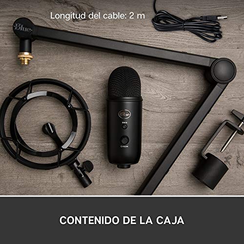 Blue Microphones Yeticaster - Paquete de transmisión profesional con micrófono USB Yeti, Radius III Shockmount y Brazo de brújula, color Negro