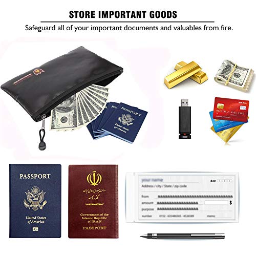 Bluesees - Bolsa de Documentos ignífuga, Impermeable, Segura, a Prueba de Fuego, con Cremallera, para Objetos de Valor, Dinero, Joyas, Pasaporte, Documentos (26 x 16 cm)