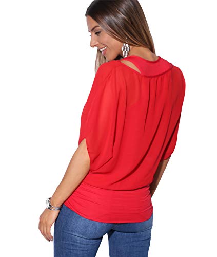 Blusas Camisas Mujer Elegante Grande Top Bonita Fiesta Transparente Juvenil Tallas Grandes Fiesta Moda, (Rojo (3559), 36 EU (08 UK)), 3559-RED-08