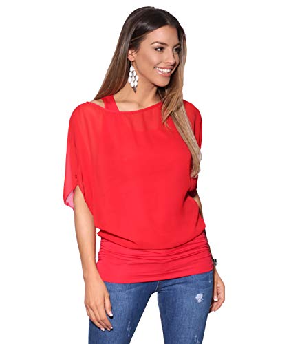 Blusas Camisas Mujer Elegante Grande Top Bonita Fiesta Transparente Juvenil Tallas Grandes Fiesta Moda, (Rojo (3559), 36 EU (08 UK)), 3559-RED-08