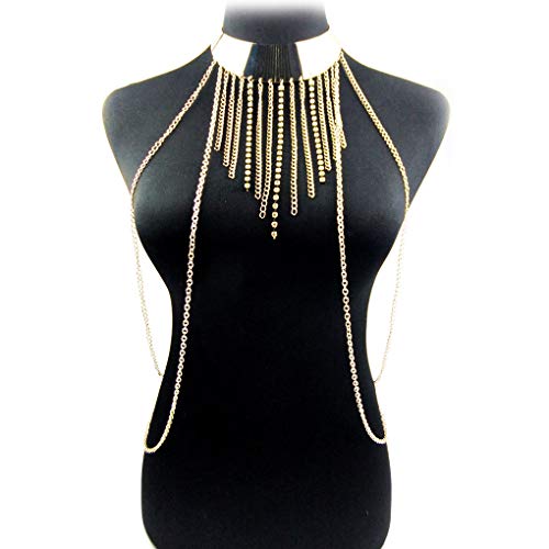 Bobury Mujeres Multicolor Crystal Borlas Cadena Correa Cadena Bikini con Collar Choker