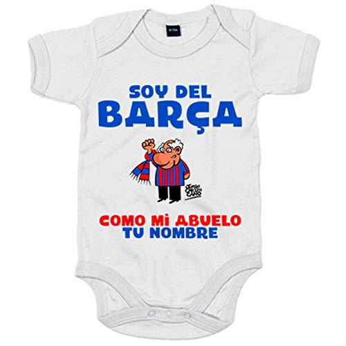 Body bebé frase parodia soy del Barcelona como mi abuelo personalizable con nombre - Blanco, 6-12 meses