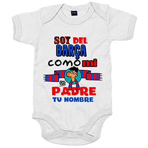 Body bebé frase parodia soy del Barcelona como mi padre personalizable con nombre - Blanco, 12-18 meses