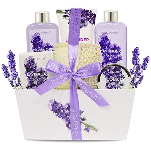 Body & Earth Set de Spa, Set de Regalo de Baño a Lavanda, Cesta de Spa para Mujer de 6 Piezas, Mejor Regalo para Ella