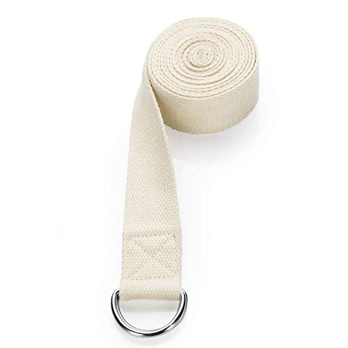 Body & Mind - Cinturón de yoga de algodón natural, con cierre de anilla en D, 250 x 3,8 cm