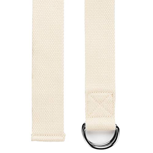 Body & Mind - Cinturón de yoga de algodón natural, con cierre de anilla en D, 250 x 3,8 cm
