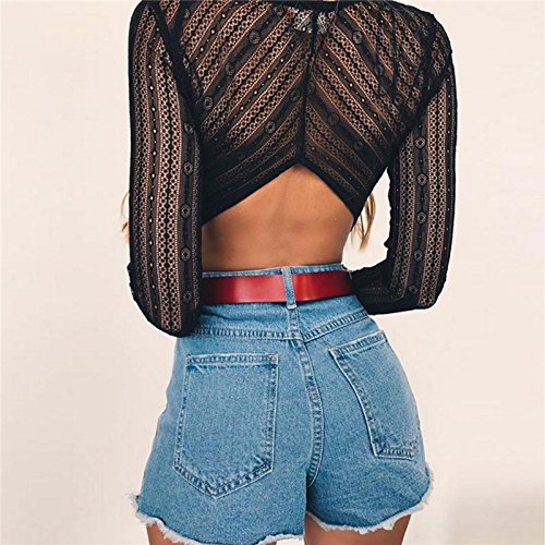 Body Mujer Elegantes Vintage Transparentes Encaje Monos Manga Larga V Cuello Bodies Backless Atractivo Bonita Elásticos Slim Fit Bodysuit Tops Ropa Fiesta Moda