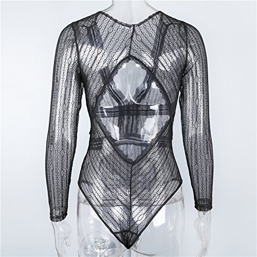 Body Mujer Elegantes Vintage Transparentes Encaje Monos Manga Larga V Cuello Bodies Backless Atractivo Bonita Elásticos Slim Fit Bodysuit Tops Ropa Fiesta Moda