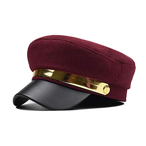 Boinas Otoño Invierno Metal Militar Mujeres Lana Gorra Plana Militar Señoras anís Estrellado Pato Lengua Pintores Gorra Rojo