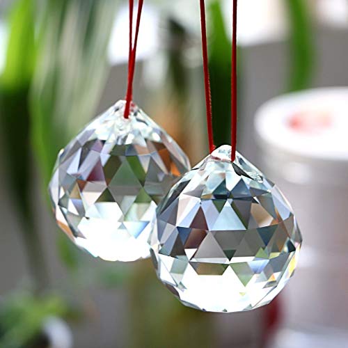 Bolas de prisma de Btsky, 2 bolas colgantes de cristal transparente de 50 mm con caja de regalo para feng shui o decoración en hogar, bodas y fiestas