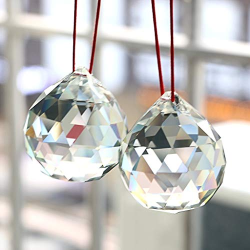 Bolas de prisma de Btsky, 2 bolas colgantes de cristal transparente de 50 mm con caja de regalo para feng shui o decoración en hogar, bodas y fiestas