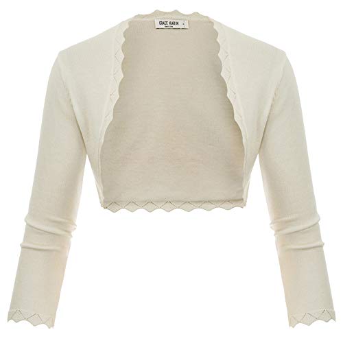 Bolero Mujer Shrug Manga 3/4 con Frente Abierto Marfil Oficina M CL10960-5