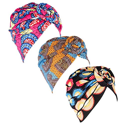 Bolonbi 3 paquetes de turbante para la cabeza, diseño africano de nudo, cinta para la cabeza de la mujer, elástico para la cabeza, bohemio, para mujeres y niñas, M, multicolor