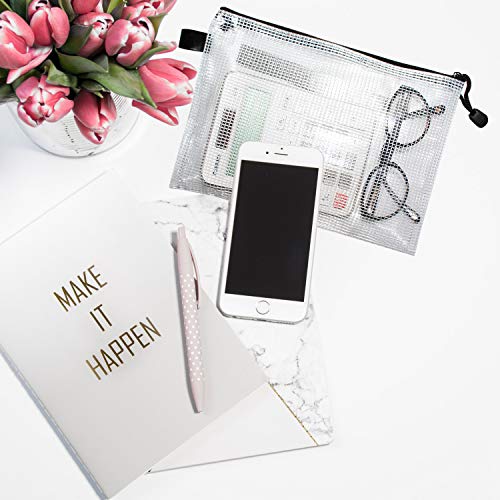 Bolsa de Archivo Malla con cremallera (12 Piezas) - Bolsas para Documentos Múltiples Tamaños Plástico - Bolsa Multipropósito Organizador para Cosméticos, Accesorios Viajes, Artículos Escuela y Oficina