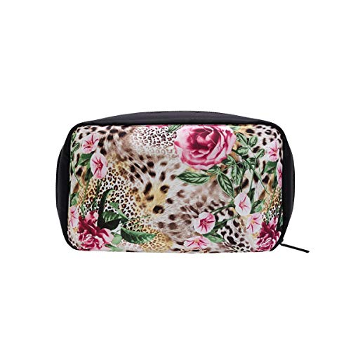 Bolsa de aseo de nylon Animal Tiger Leopard Print Flower Rose Girls Bolsa de cosméticos para niños Bolsa de maquillaje cosmético de viaje Bolsa de herramientas para mujer Bolsas de cosméticos Estuche