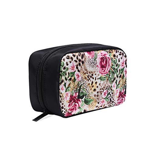 Bolsa de aseo de nylon Animal Tiger Leopard Print Flower Rose Girls Bolsa de cosméticos para niños Bolsa de maquillaje cosmético de viaje Bolsa de herramientas para mujer Bolsas de cosméticos Estuche