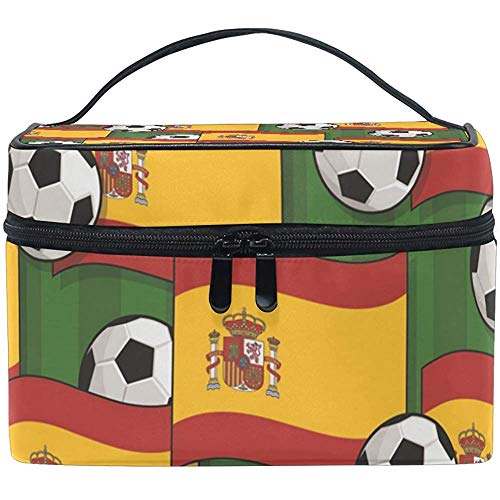 Bolsa de cosméticos España Fútbol Patrón Multifunción Maquillaje Kit de aseo de viaje Organizador Estuche con cremallera