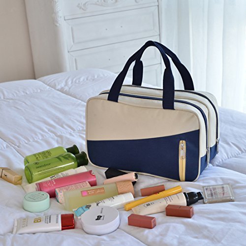 Bolsa de Dooppa, organizador impermeable, con separación para artículos secos y húmedos, bolsa para maquillaje y artículos de aseo personal , beige
