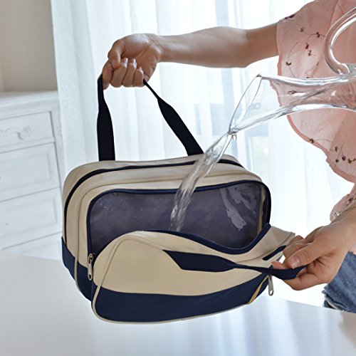 Bolsa de Dooppa, organizador impermeable, con separación para artículos secos y húmedos, bolsa para maquillaje y artículos de aseo personal , beige