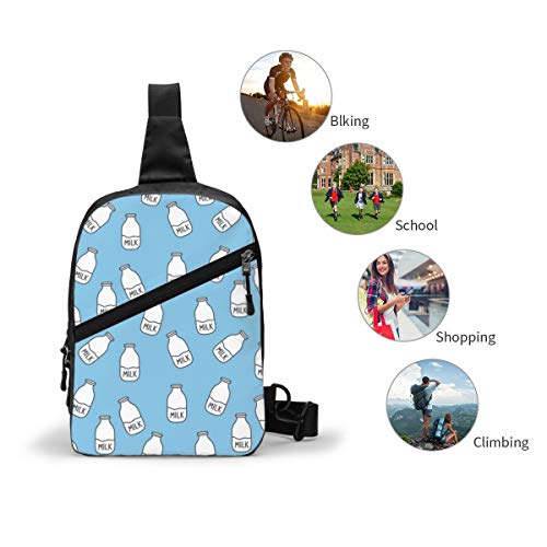 Bolsa de hombro para botella de leche dibujada a mano, mochila para hombre, mujer, ciclismo, senderismo, viajes