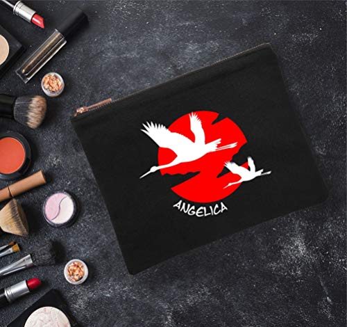 Bolsa de maquillaje de color negro, bolsa de maquillaje personalizada, bolsa de maquillaje japonesa, regalo para amantes de los pájaros, regalo para amantes del maquillaje, bolsa de arte