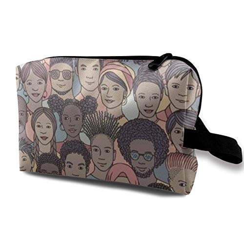 Bolsa de maquillaje para cosméticos con diferentes rostros de personas, varias etnias, graffiti, multifuncional, bolsa de viaje, bolsa de almacenamiento