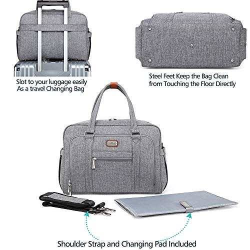Bolsa de Pañalera WEAVILA, bolso para pañales unisex con almohadilla para cambiar y bolsillos aislados para Mamá y Papá, bolsa de viaje convertible, gris