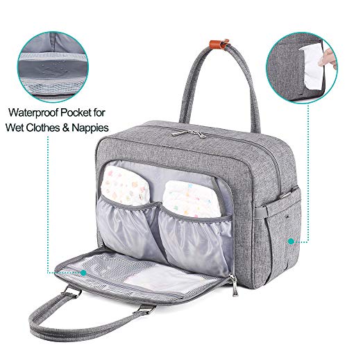 Bolsa de Pañalera WEAVILA, bolso para pañales unisex con almohadilla para cambiar y bolsillos aislados para Mamá y Papá, bolsa de viaje convertible, gris