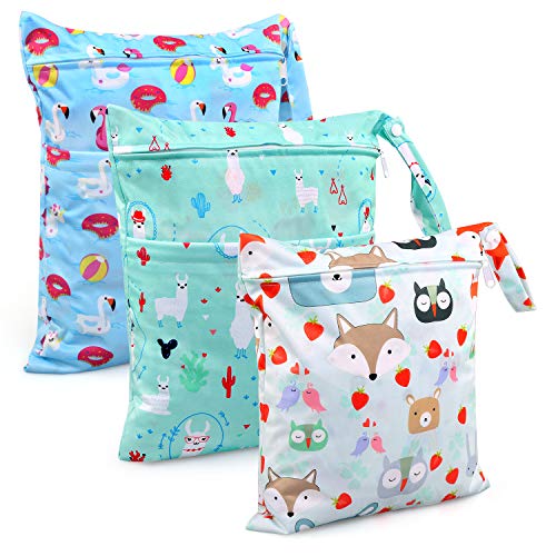 Bolsa de Pañales, BelleStyle 3 Pcs Reutilizable Wetbag, Impermeable Lavable con 2 Cremallera para Mamá de Bebé, Transpirable Organizador de Maquillaje de Colgar, Viajes, Playa, Piscina, Gym (Azul)