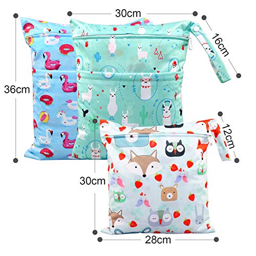 Bolsa de Pañales, BelleStyle 3 Pcs Reutilizable Wetbag, Impermeable Lavable con 2 Cremallera para Mamá de Bebé, Transpirable Organizador de Maquillaje de Colgar, Viajes, Playa, Piscina, Gym (Azul)