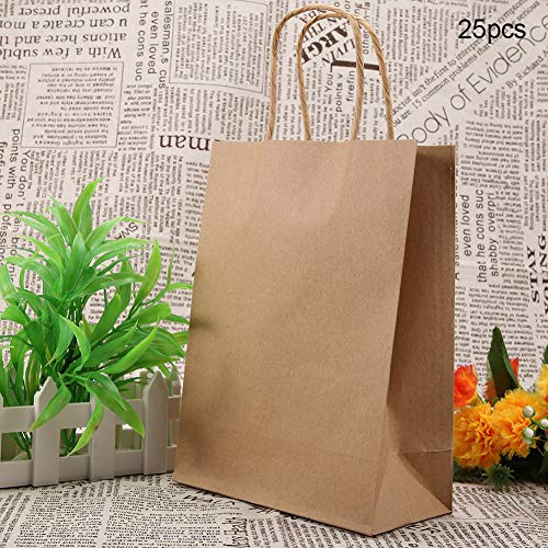 Bolsa de regalo Bolsas de compras de papel kraft al por menor Caramelo del favor del caramelo de chocolate con asa para bodas Compras 25 PCS (Kraft)