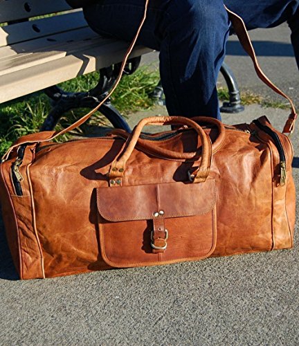 Bolsa de viaje de estilo vintage, 61 cm, de piel, tamaño grande