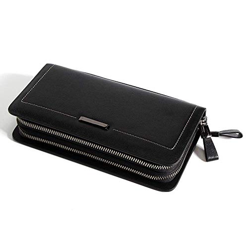 Bolsas de cuero genuino de los hombres de los hombres de bolsos de cuero ocasionales Manguitos de agua suavizada Monedero primera capa de cuero de vaca extracción doble de gran capacidad Monedero-Blac