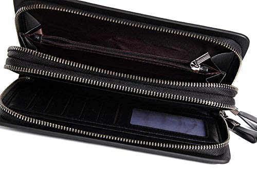 Bolsas de cuero genuino de los hombres de los hombres de bolsos de cuero ocasionales Manguitos de agua suavizada Monedero primera capa de cuero de vaca extracción doble de gran capacidad Monedero-Blac