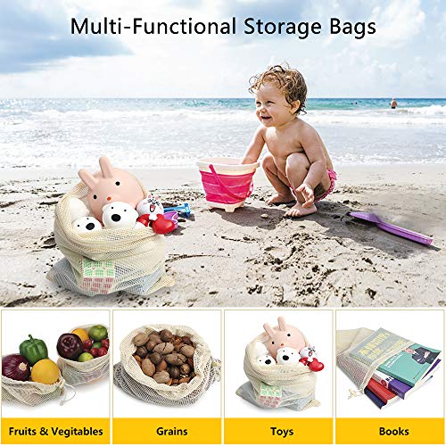 Bolsas de Malla Reutilizables, Bolsas de Comestibles 10 Piezas Bolsas de Algodón Orgánico para Frutas y Vegetales para Almacenar Comida, IR de Compras y Guardar Juguetes