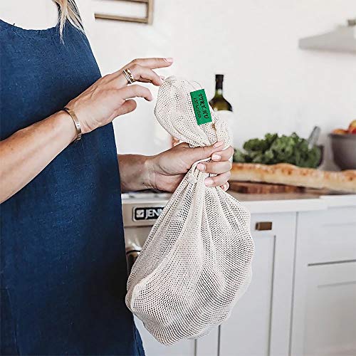 Bolsas de Malla Reutilizables, Bolsas de Comestibles 10 Piezas Bolsas de Algodón Orgánico para Frutas y Vegetales para Almacenar Comida, IR de Compras y Guardar Juguetes