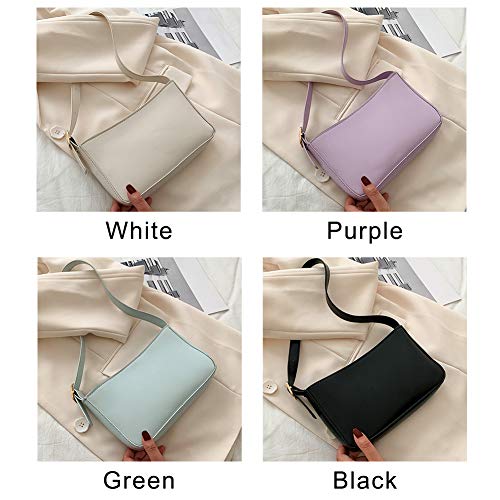 Bolso Baguette para Mujer con Cremallera Informal Gran Capacidad un Solo Hombro Primavera Verano Estilos Coreanos Moda Axila Sólido Elegante Banquete Cuero PU Viaje(Blanco)