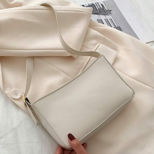Bolso Baguette para Mujer con Cremallera Informal Gran Capacidad un Solo Hombro Primavera Verano Estilos Coreanos Moda Axila Sólido Elegante Banquete Cuero PU Viaje(Blanco)