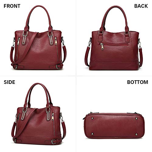 Bolso Bandolera Mujer Bolsos Mujer de Cuero PU Casual Bolso Shopper Bolso de Hombro Bolsa Tote Gran Capacidad,Borgoña