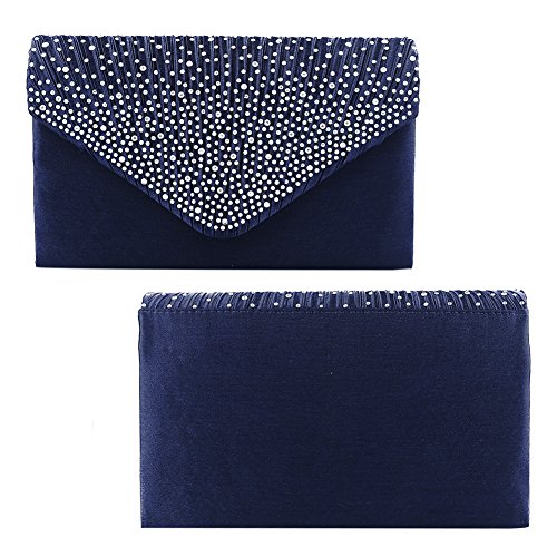 Bolso Boda Ceremonia Clutch De Fiesta, ClasiChic Cartera de Mano para Mujer Salidas Satén tipo Clutch (Azul)